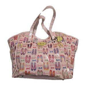 Harrods London Pink Shopper Tote Bag Ballet Flats Shoes Bows Print Large PVC